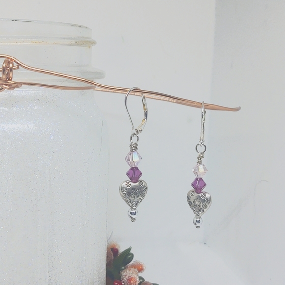 Silver-plated Swarovski Crystal Heart Earrings - Picture 5 of 5
